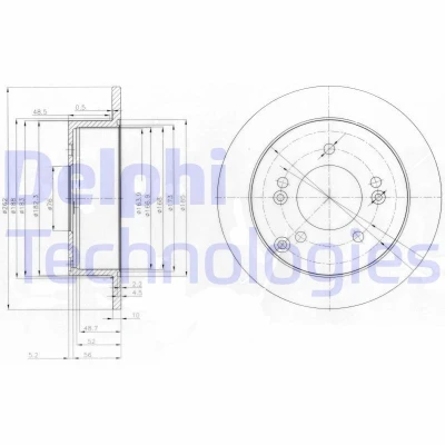 Bilde av DELPHI BG3799 Bremseskiver 262 10 5 fullt ut oljet ubehandlet uten hjullager, ABS sensorring KIA: Sportage II, Optima / K5, HYUNDAI: Tucson