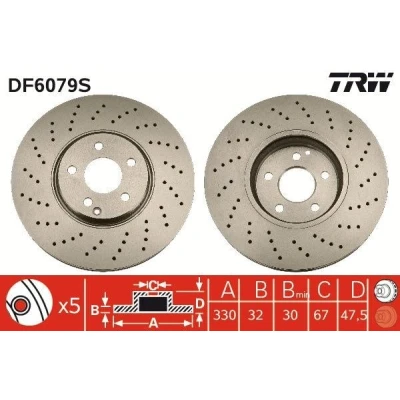 Bilde av TRW DF6079S Bremseskiver 330 32 5 112 slisset / perforert spraylakkert MERCEDES BENZ: E Klasse T modell, Sedan, S Sedan