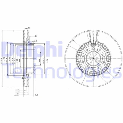 Bilde av DELPHI BG2719 Bremseskiver 280 26 5 ventilert oljet ubehandlet uten hjullager, ABS sensorring VOLVO: 940 II Stasjonsvogn, 740 Sedan, Sedan