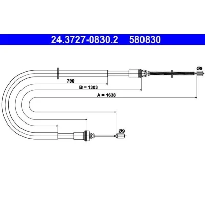 Bilde av ATE 24.3727 0830.2 Bremsekabel 1638 PEUGEOT: 207 Hatchback, 206 Hatchback