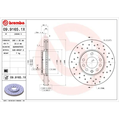 Bilde av BREMBO XTRA LINE 09.9165.1X Bremseskiver 285 25 5 perforert / ventilert belagt høy karbon SAAB: 9 3 Sedan, Stasjonsvogn, Cabrio