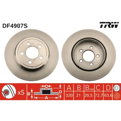 Bilde av TRW DF4907S Bremseskiver 320 22 5 115 ventilert spraylakkert CHRYSLER: 300C Sedan