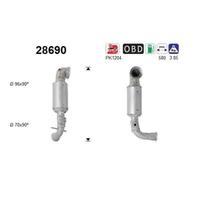 Bilde av AS 28690 Katalysator Euro 6 580mm PEUGEOT: 308 SW 2, 208 I Hatchback