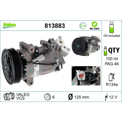 Bilde av VALEO REMANUFACTURED 813883 Kompressor VCS 12 PAG 46 R 134a med kompressorlje