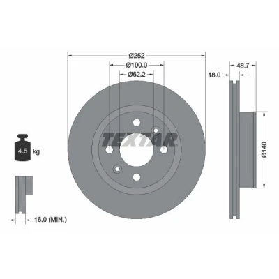Bilde av TEXTAR 92196503 Bremseskiver 252 18 04/06 100 innvendig ventilert belagt uten hjulfestebolt, hjulnav KIA: Picanto II, I