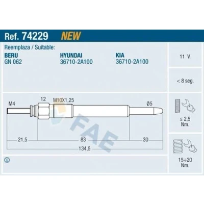 Bilde av FAE 74229 Glødeplugg 11V M 10x1,25