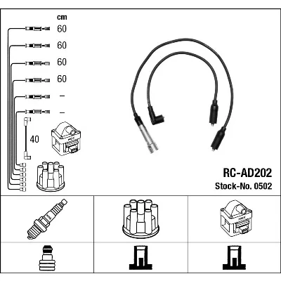 Bilde av NGK 0502 Pluggledninger 5 AUDI: 80 B3, B4 Sedan, 100 C4 Sedan