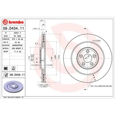 Bilde av BREMBO 09.D434.11 Bremseskiver 376 26 5 innvendig ventilert belagt høy karbon JAGUAR: XF Sedan, XJ F Type Cabrio