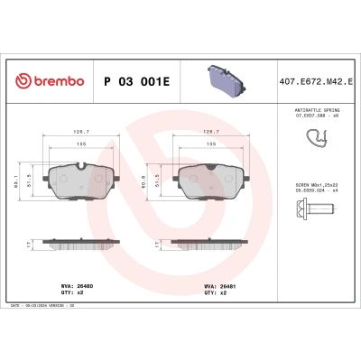 Bilde av BREMBO Bremseklosser klargjort for slitasjeindikator P 03 001E