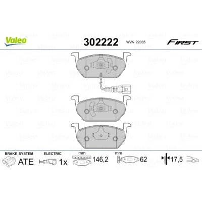Bilde av VALEO 302222 Bremseklosser framaksel inkl. slitasjevarselkontakt med antihyle blikk VOLKSWAGEN: Golf 7, 7 Variant, Sportsvan