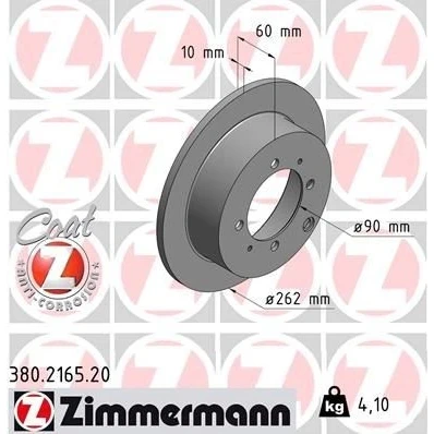 Bilde av ZIMMERMANN COAT Z 380.2165.20 Bremseskiver 262 10 7/4 4 114 fullt ut belagt MITSUBISHI: Lancer 7 Limousine, Galant 6,