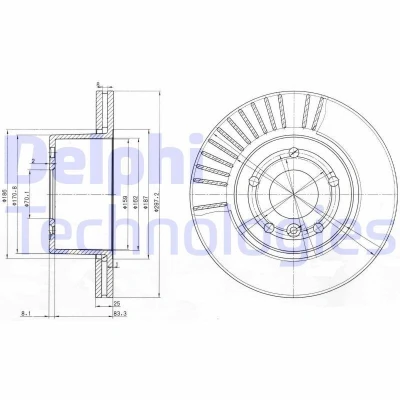 Bilde av DELPHI BG3737C Bremseskiver 297 25 5 ventilert belagt ubehandlet uten hjullager, ABS sensorring LAND ROVER: Discovery 2