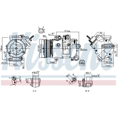 Bilde av NISSENS 890772 Kompressor 7SBH17C 12 PAG 46 YF R 134a FORD: Mondeo 5 Kombi, S Max Mk2