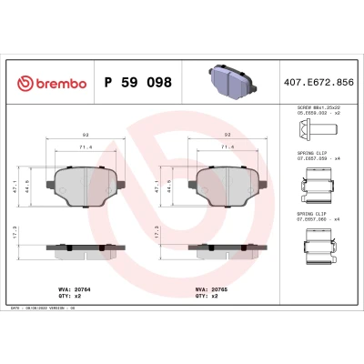 Bilde av BREMBO P 59 098 Bremseklosser ekskl. slitasjevarselkontakt med bremsecaliperskruer tilbehør PEUGEOT: Partner III Van, Rifter MPV