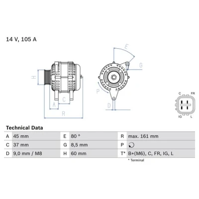 Bilde av BOSCH 0 986 082 410 Dynamo 14V 105A HONDA: CR V 3, ACCORD 8 Kombi,