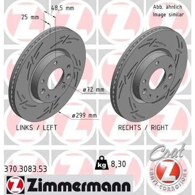 Bilde av ZIMMERMANN 370.3083.53 Bremseskiver 299 25 8/5 5 114 innvendig ventilert, med sliss belagt MAZDA: 6 Stasjonsvogn, Hatchback, Sedan