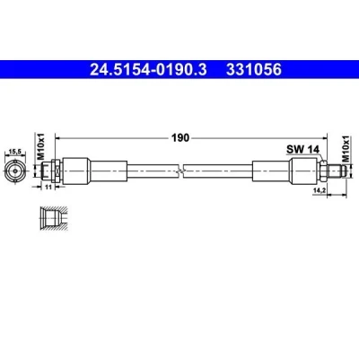 Bilde av ATE 24.5154 0190.3 Bremseslange 190 M10x1 AUDI: A8 D3