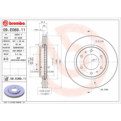 Bilde av BREMBO 09.E069.11 Bremseskiver 321 28 6 innvendig ventilert belagt