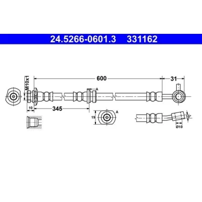 Bilde av ATE 24.5266 0601.3 Bremseslange 600 M10x1 NISSAN: Qashqai / Qashqai+2 I, 2