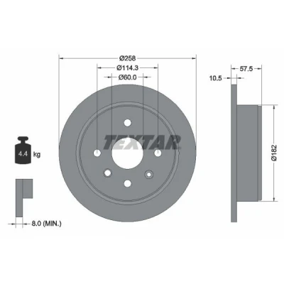 Bilde av TEXTAR 92163003 Bremseskiver 258 10,5 04/06 114,3 fullt ut belagt uten hjulfestebolt, hjulnav CHEVROLET: Nubira Stasjonsvogn, Lacetti Sedan