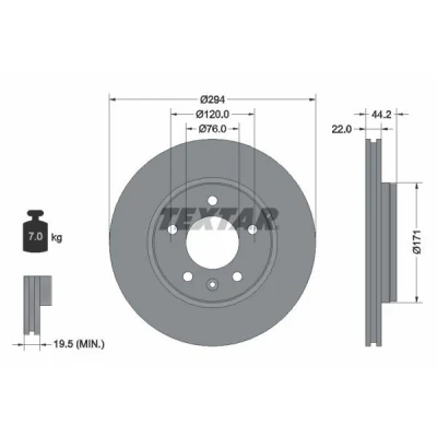 Bilde av TEXTAR 92121400 Bremseskiver 294 22 05/06 120 utvendig ventilert uten hjulfestebolt, hjulnav VOLKSWAGEN: Multivan 5 (7HM, Transporter