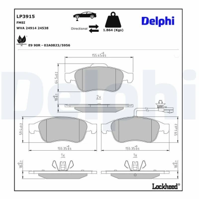 Bilde av DELPHI LP3915 Bremseklosser inkl. slitasjevarselkontakt med antihyle blikk uten tilbehør MERCEDES BENZ: Citan II Van