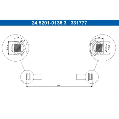 Bilde av ATE 24.5201 0136.3 Bremseslange 160mm VOLKSWAGEN: GOLF 3, 3 Cabrio, Variant