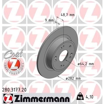 Bilde av ZIMMERMANN COAT Z 280.3177.20 Bremseskiver 282 9 9/5 5 114 fullt ut belagt HONDA: ACCORD 8 Kombi,