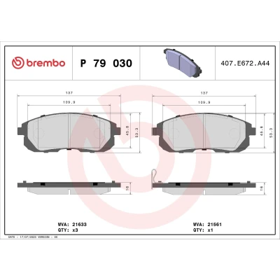 Bilde av BREMBO P 79 030 Bremseklosser med akustisk slitasjevarsel uten tilbehør SUZUKI: SX4 I Hatchback