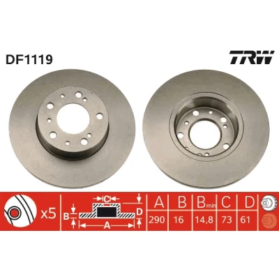 Bilde av TRW DF1119 Bremseskiver 290 16 5 118 fullt ut spraylakkert FIAT: Ducato I Flatvogn lastebil/Chassis, Van, II Minibuss