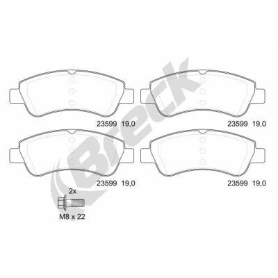 Bilde av BRECK 23599 00 701 Bremseklosser ikke klargjort for slitasjeindikator med bremsecaliperskruer PEUGEOT: Partner II Van, 207 Hatchback