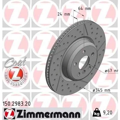 Bilde av ZIMMERMANN 150.2983.20 Bremseskiver 345 24 6/5 5 112 innvendig ventilert, nedsenket, med sliss belagt høy karbon BMW: 3 Touring, Sedan