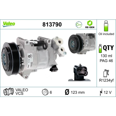 Bilde av VALEO 813790 Kompressor VCS 12 PAG 46 R 1234yf med kompressorlje