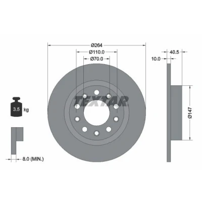 Bilde av TEXTAR PRO 92230203 Bremseskiver 264 10 05/10 110 fullt ut belagt uten hjulfestebolt, hjulnav ALFA ROMEO: Giulietta Hatchback