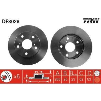 Bilde av TRW DF3028 Bremseskiver 255 25 5 114 ventilert