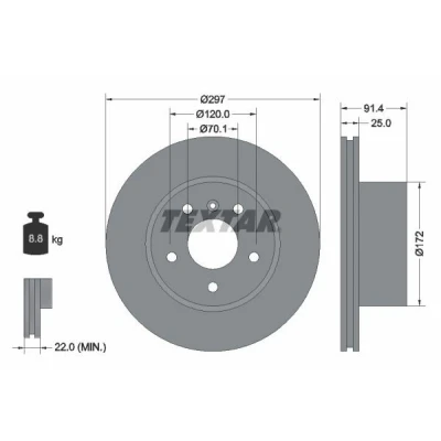 Bilde av TEXTAR 92129700 Bremseskiver 297 25 05/06 120 utvendig ventilert uten hjulfestebolt, hjulnav LAND ROVER: Discovery 2