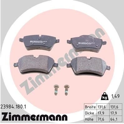Bilde av ZIMMERMANN 23984.180.1 Bremseklosser klargjort for slitasjeindikator med skruer Bildet viser leveranseinnholdet MINI: Hatchback, Countryman, Clubman