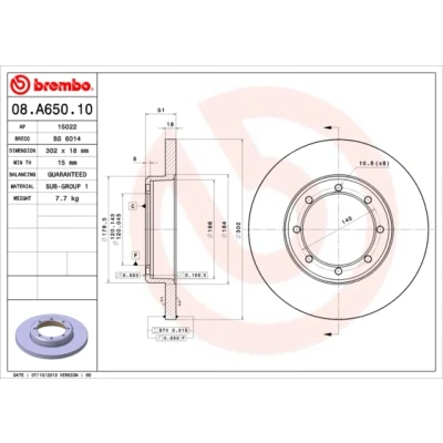 Bilde av BREMBO 08.A650.10 Bremseskiver 302 18 8 fullt ut RENAULT: MASTER 3 Kasten, 3, NISSAN: NV400 Van