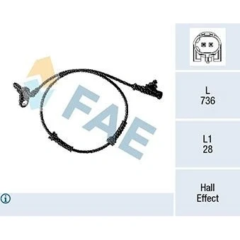 Bilde av FAE 78328 ABS Sensor med kabel Hall prinsipp 2 736 NISSAN: Note I
