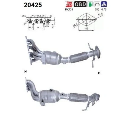 Bilde av IZAWIT 17.809 Katalysator 420mm VOLVO: V50, S40 II, FORD: Focus 2 Kombi