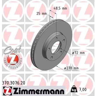 Bilde av ZIMMERMANN COAT Z 370.3076.20 Bremseskiver 278 25 5/5 5 114 innvendig ventilert belagt høy karbon MAZDA: 5, 3 Hatchback, Sedan