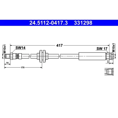 Bilde av ATE 24.5112 0417.3 Bremseslange 417 M10x1 PEUGEOT: Boxer Van, FIAT: Ducato III Minibuss