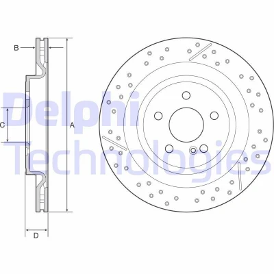 Bilde av DELPHI BG4958C Bremseskiver 330 22 5 ventilert belagt høy karbon uten hjullager, ABS sensorring MERCEDES BENZ: A Klasse, CLA Coupé, GLA