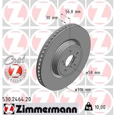 Bilde av ZIMMERMANN COAT Z 530.2464.20 Bremseskiver 316 30 7/5 5 100 innvendig ventilert belagt SUBARU: Outback IV, Forester Legacy 4