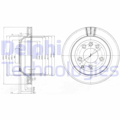 Bilde av DELPHI BG3775C Bremseskiver 330 28 5 ventilert belagt ubehandlet uten hjullager, ABS sensorring PORSCHE: Cayenne, VOLKSWAGEN: Touareg I