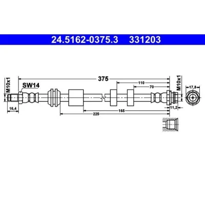 Bilde av ATE 24.5162 0375.3 Bremseslange 375 M10x1 VOLVO: V60 I, V70 3