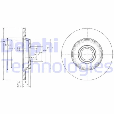 Bilde av DELPHI BG3416 Bremseskiver 280 12 5 fullt ut oljet ubehandlet uten hjullager, ABS sensorring VOLKSWAGEN: Transporter 4 Bus,