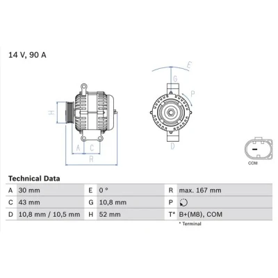 Bilde av BOSCH 0 986 080 500 Dynamo 14V 90A MERCEDES BENZ: B Klasse, A Klasse