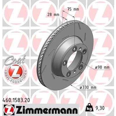 Bilde av ZIMMERMANN COAT Z 460.1583.20 Bremseskiver 330 28 7/5 5 130 innvendig ventilert, med sliss belagt PORSCHE: Panamera