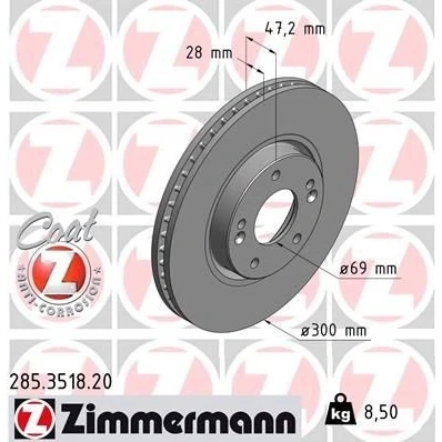 Bilde av ZIMMERMANN COAT Z 285.3518.20 Bremseskiver 300 28 7/5 5 114 innvendig ventilert belagt KIA: Sportage III, Optima / K5 Sportswagon, CARENS 4